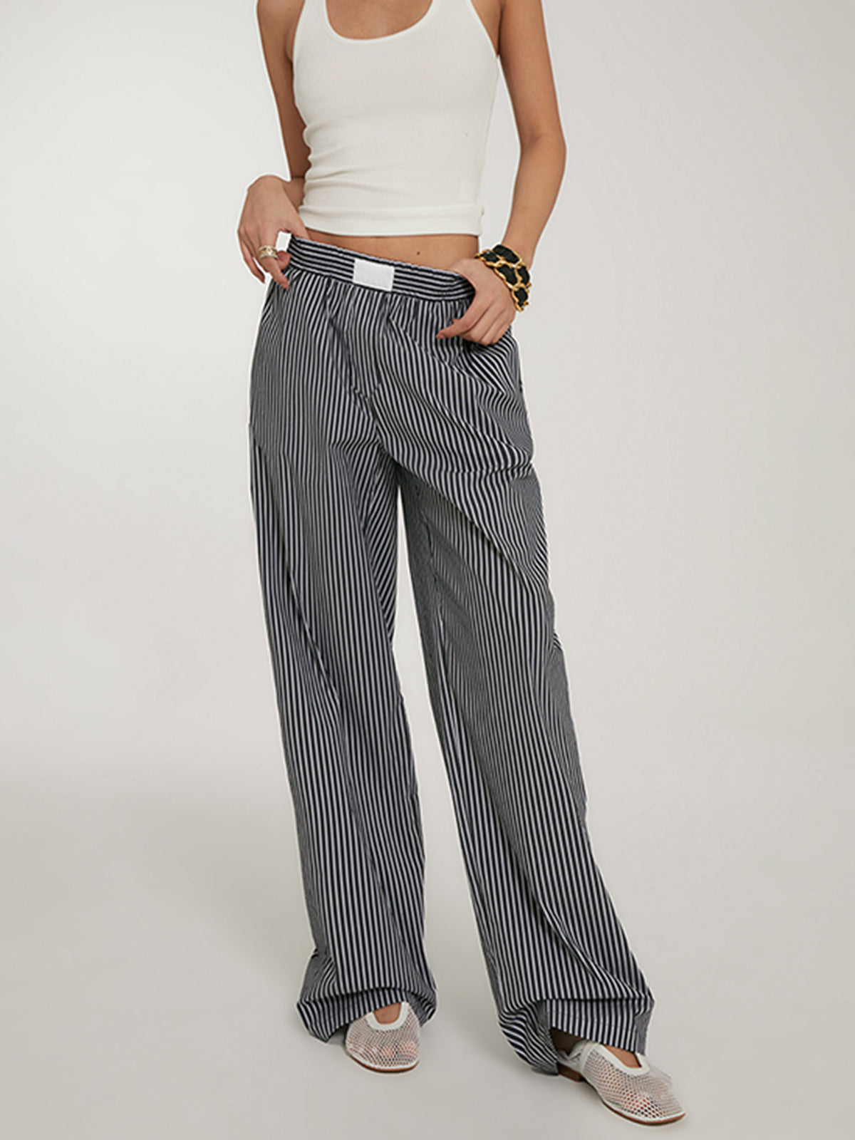 Plunora - Casual Gestreepte Wide Leg Broek