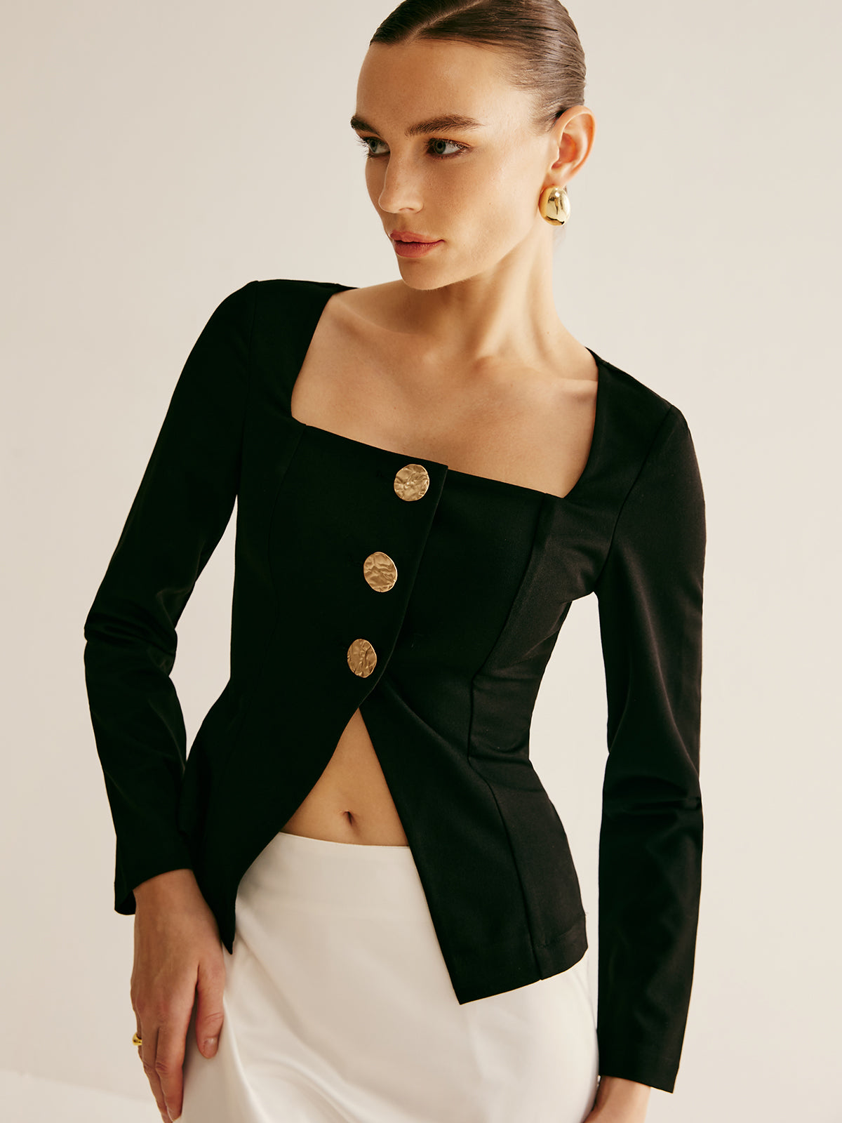 Plunora - Metal Button Piping Corset Blouse