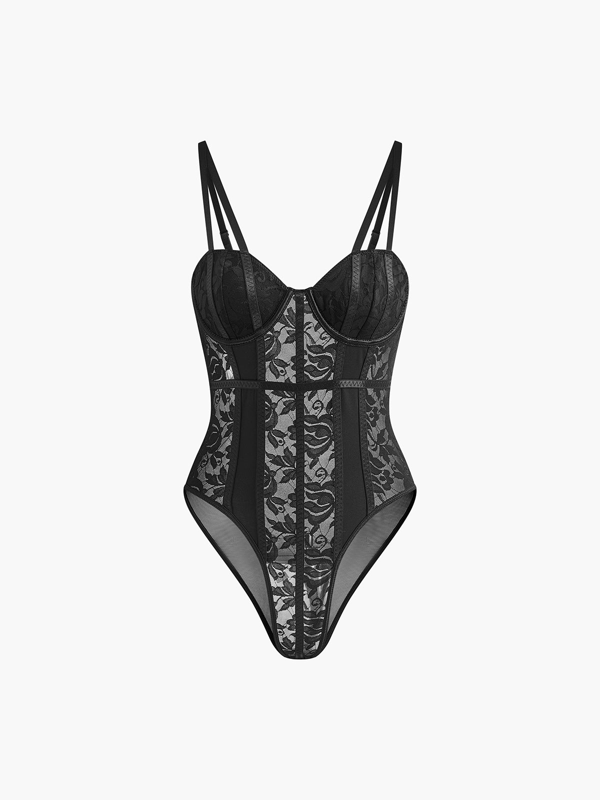 Plunora - Lace Sheer Sweetheart Corset Bodysuit