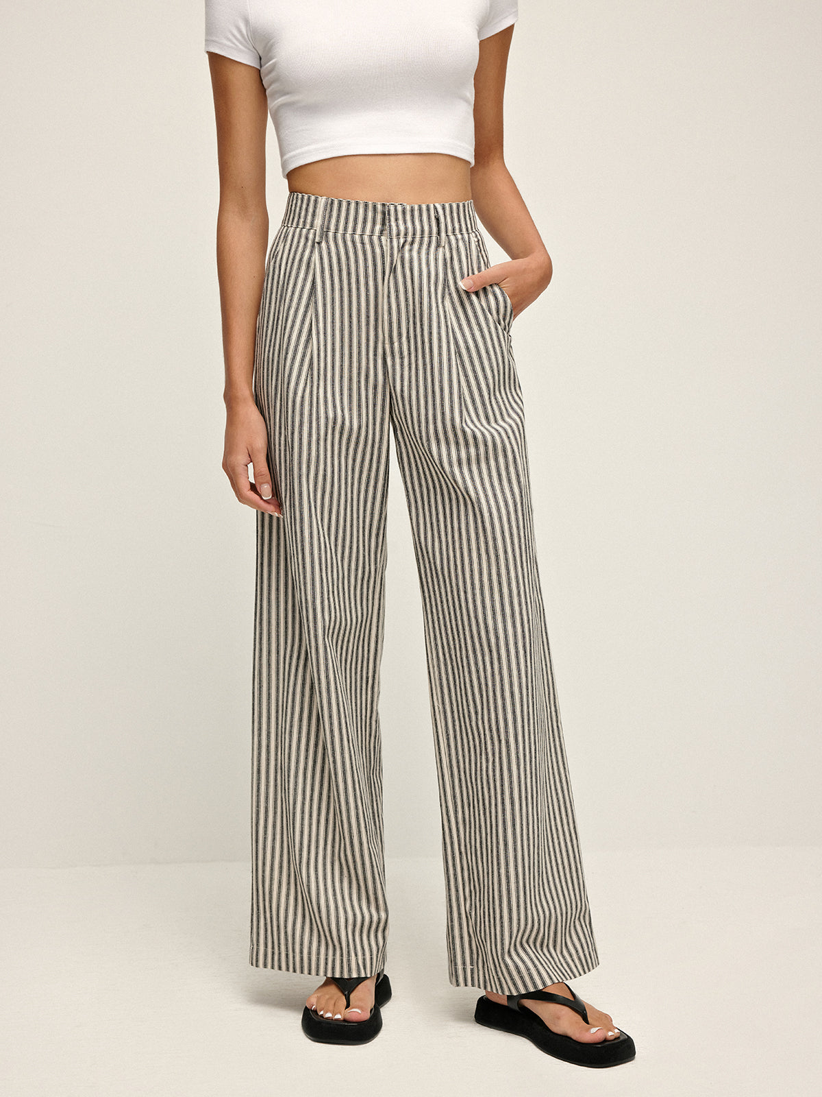 Plunora - Pinstripe Hoge Taille Lange Broek