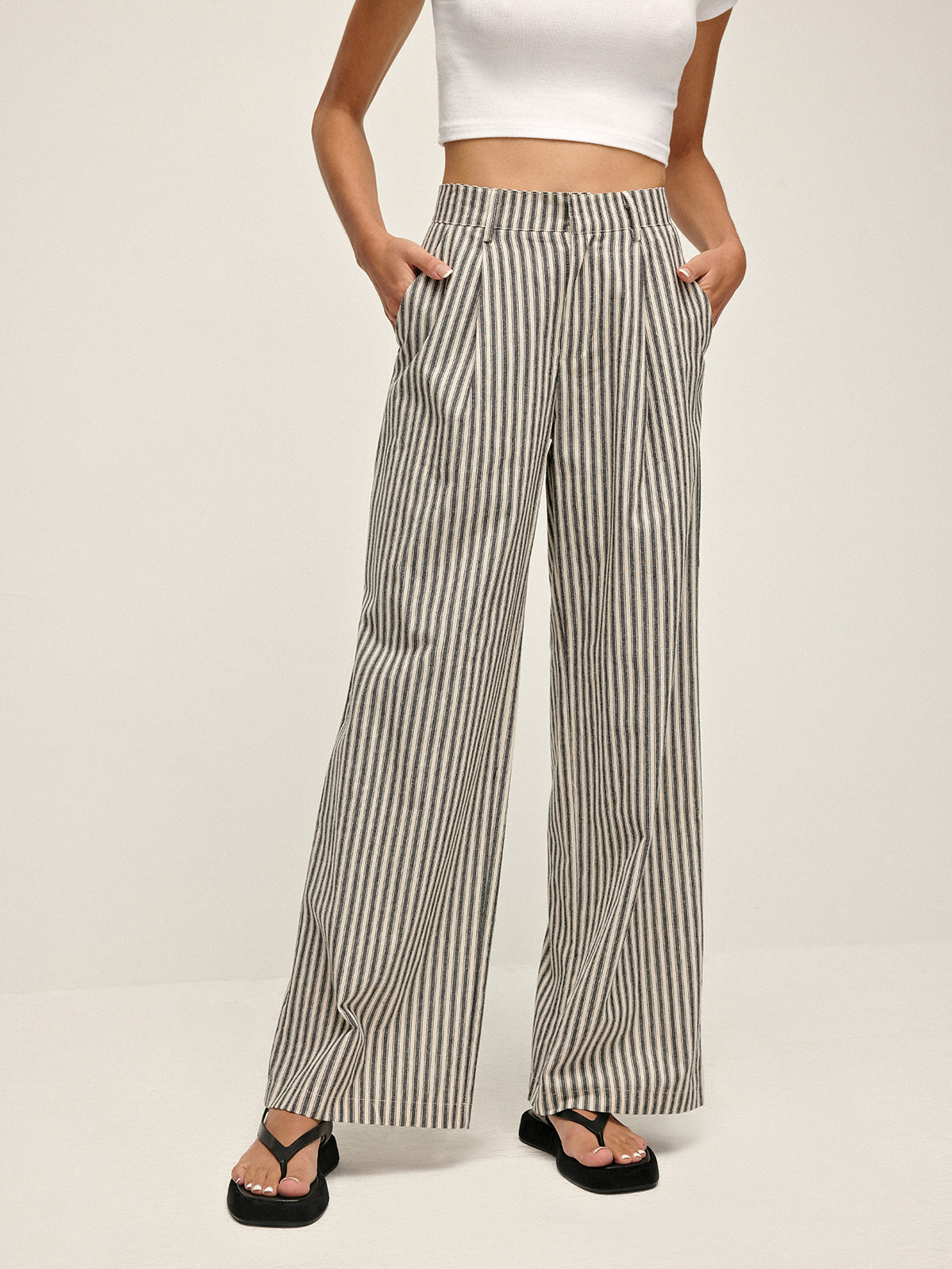 Plunora - Pinstripe Hoge Taille Lange Broek