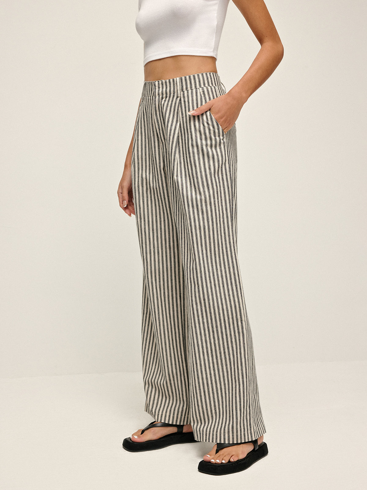 Plunora - Pinstripe Hoge Taille Lange Broek