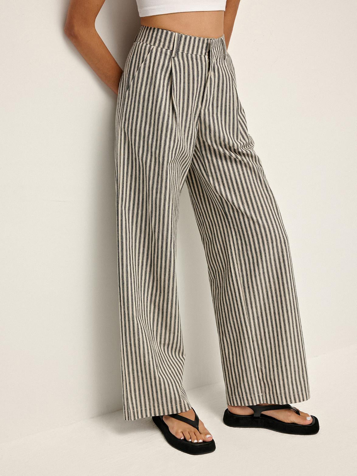 Plunora - Pinstripe Hoge Taille Lange Broek