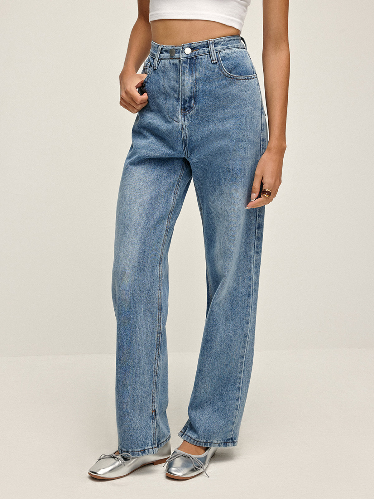 Plunora - Hoge Taille Lange Denim Jeans