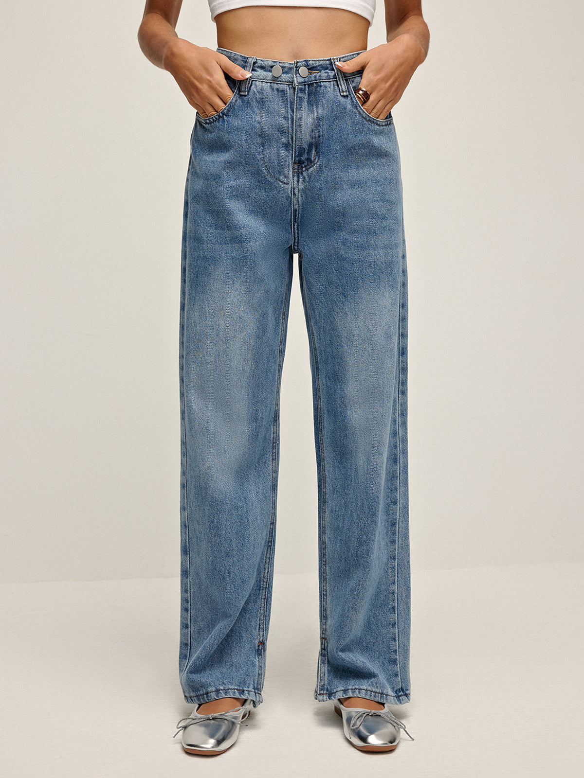 Plunora - Hoge Taille Lange Denim Jeans