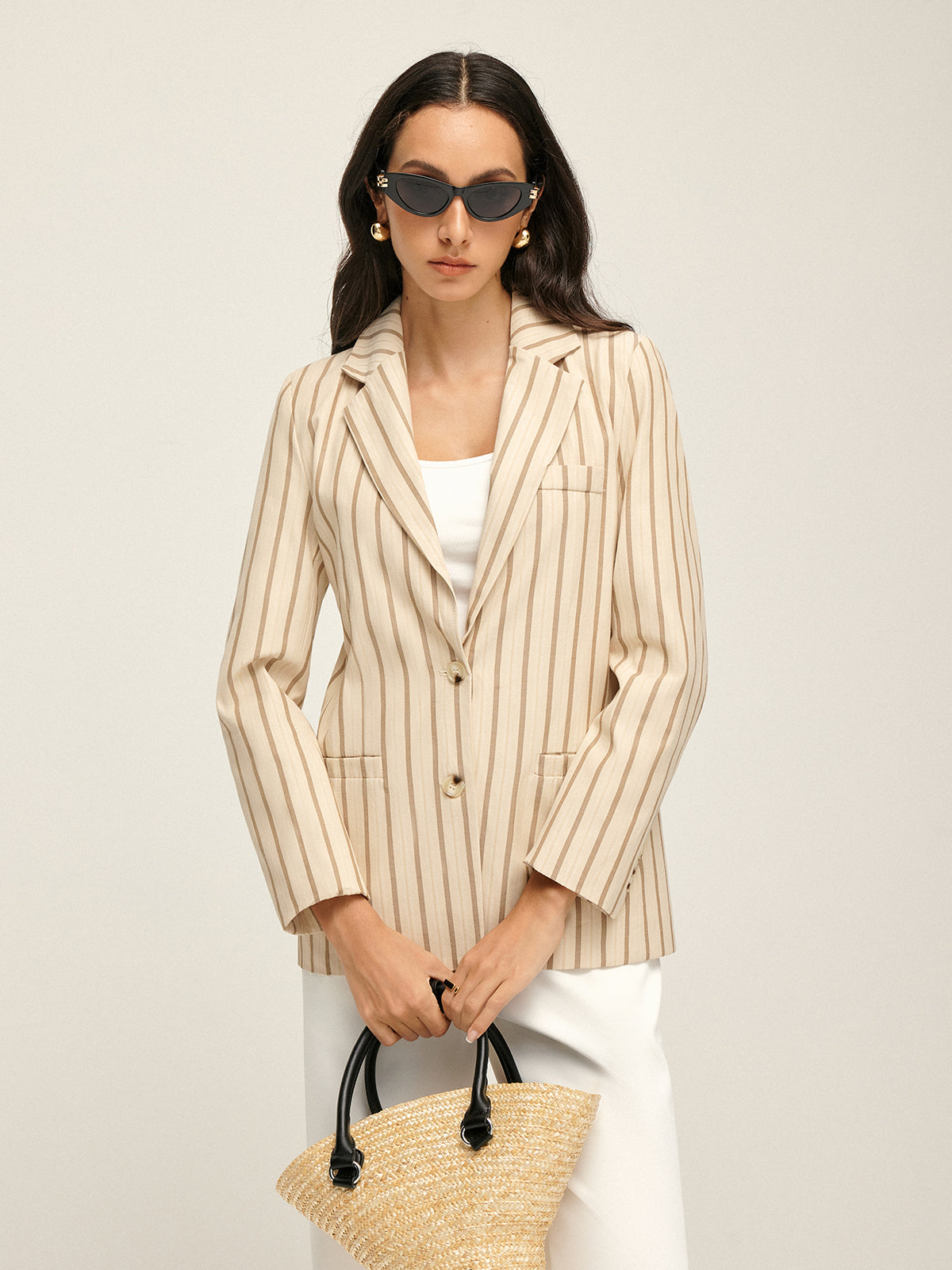 Plunora - Blazer met Revers, Knopen en Pinstripe