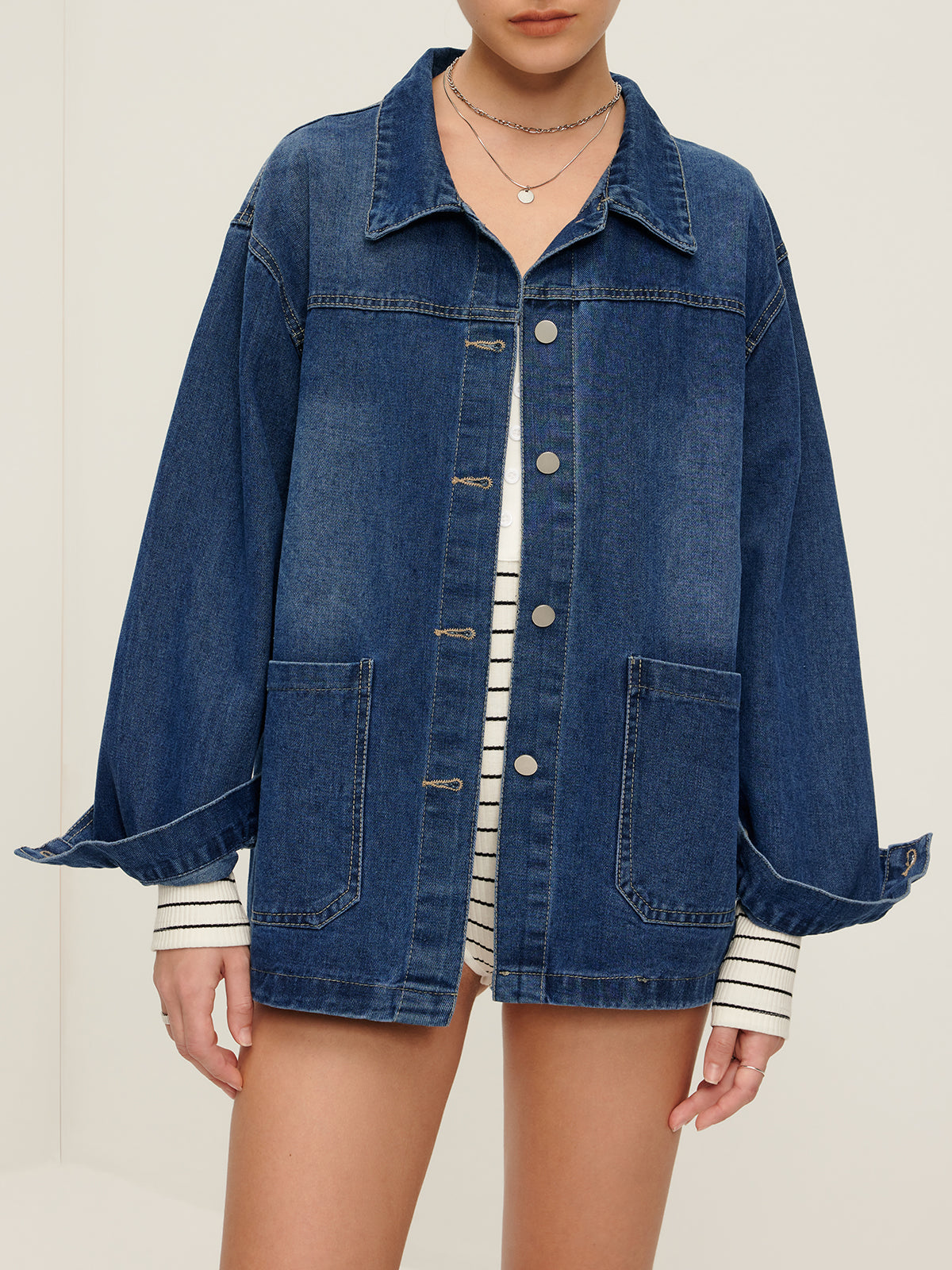 Plunora - Casual Denim Jas Met Revers En Knoopsluiting