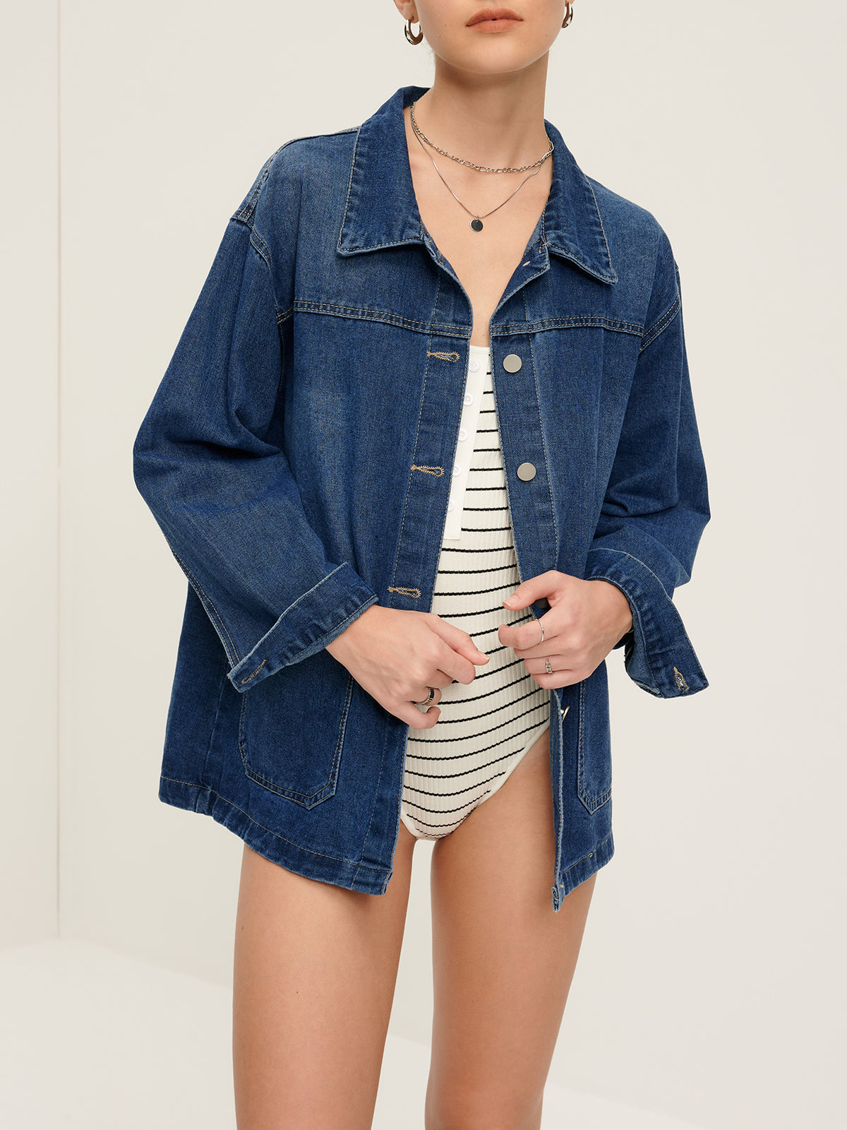 Plunora - Casual Denim Jas Met Revers En Knoopsluiting