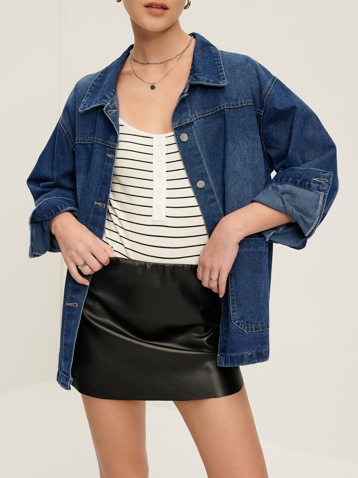 Plunora - Casual Denim Jas Met Revers En Knoopsluiting