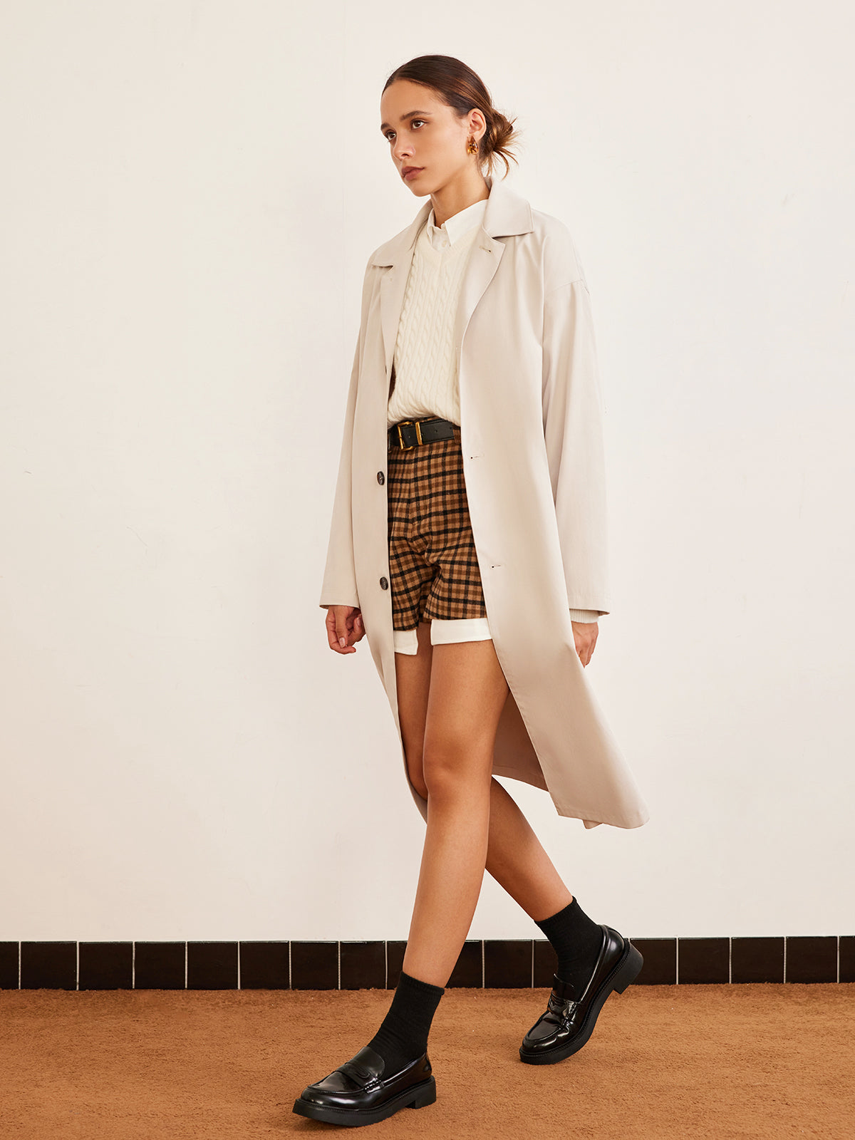 Plunora - Lange Trenchcoat Met Revers En Knoopsluiting