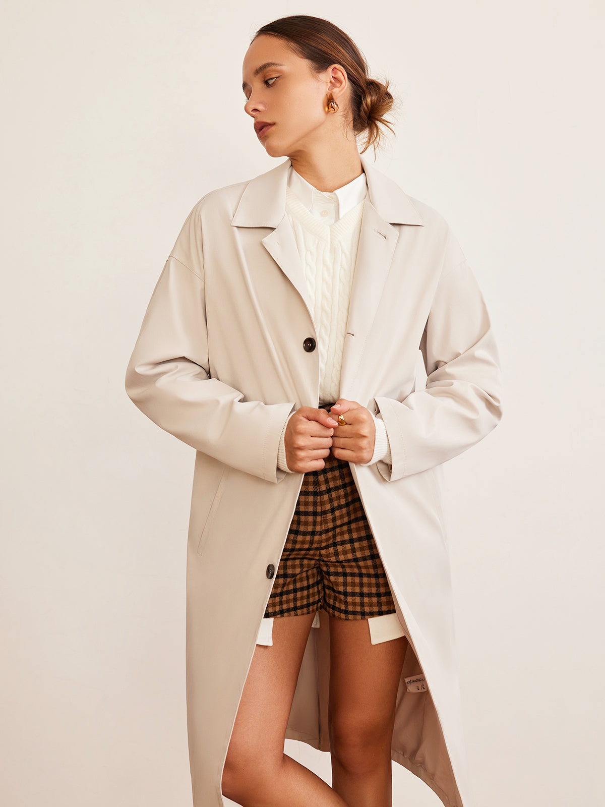 Plunora - Lange Trenchcoat Met Revers En Knoopsluiting