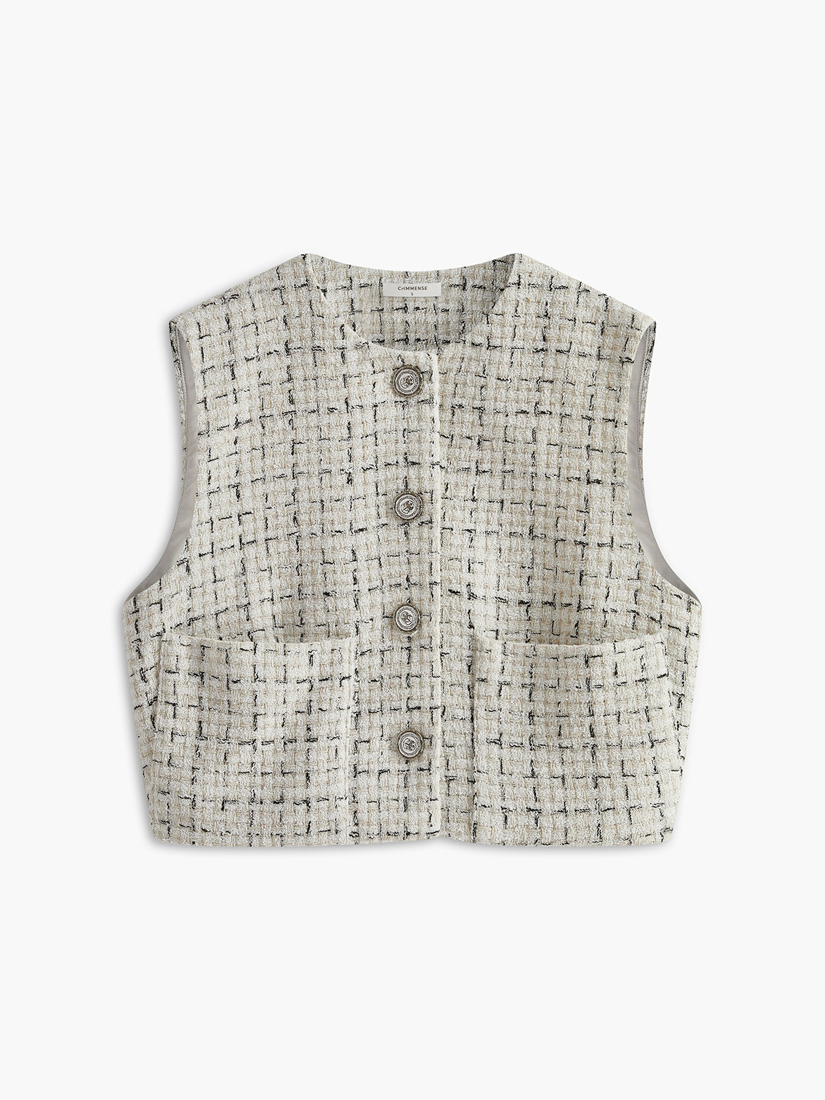 Plunora - Elegant Tweed Button Crop Vest