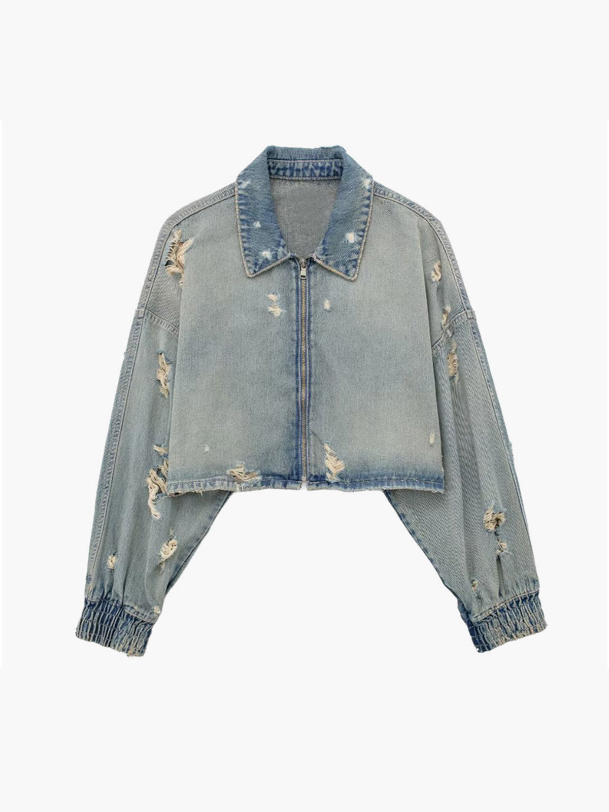 Plunora - Vintage Crop Denim Jacket met Rits