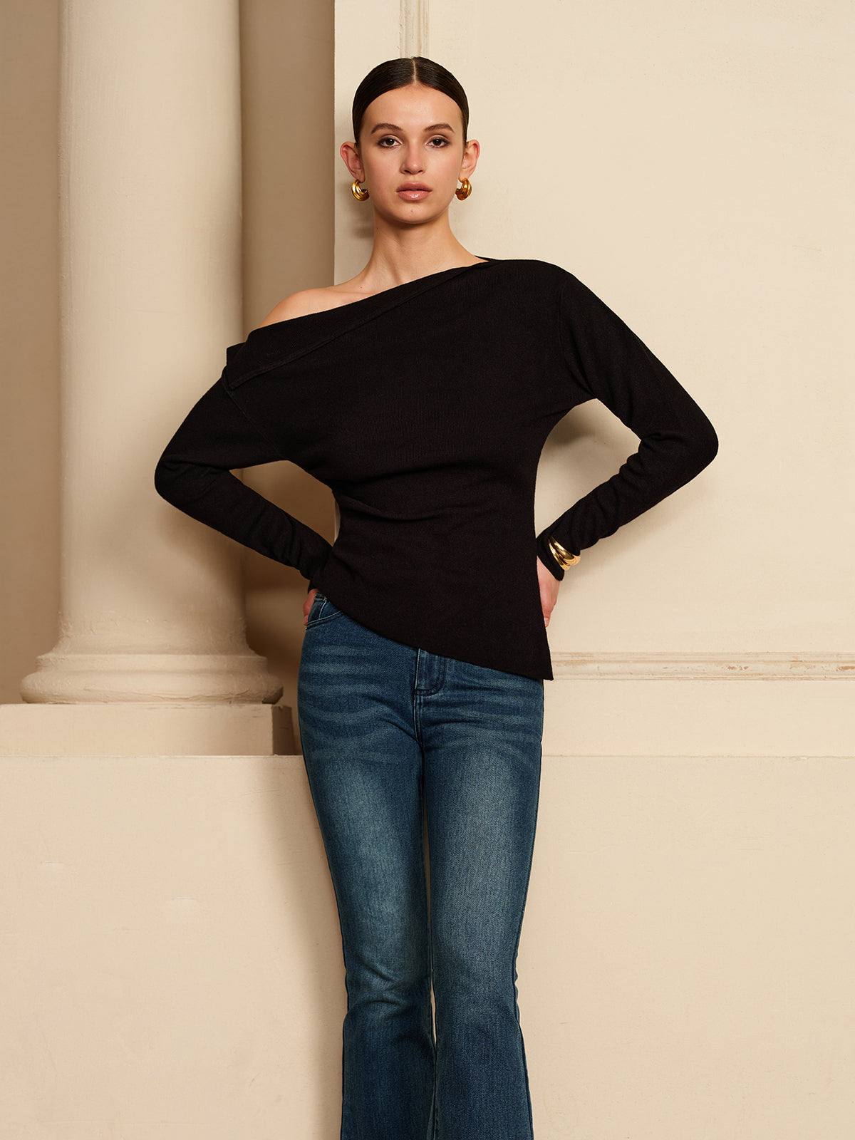 Plunora - Asymmetrische Geplooide Stretch Blouse