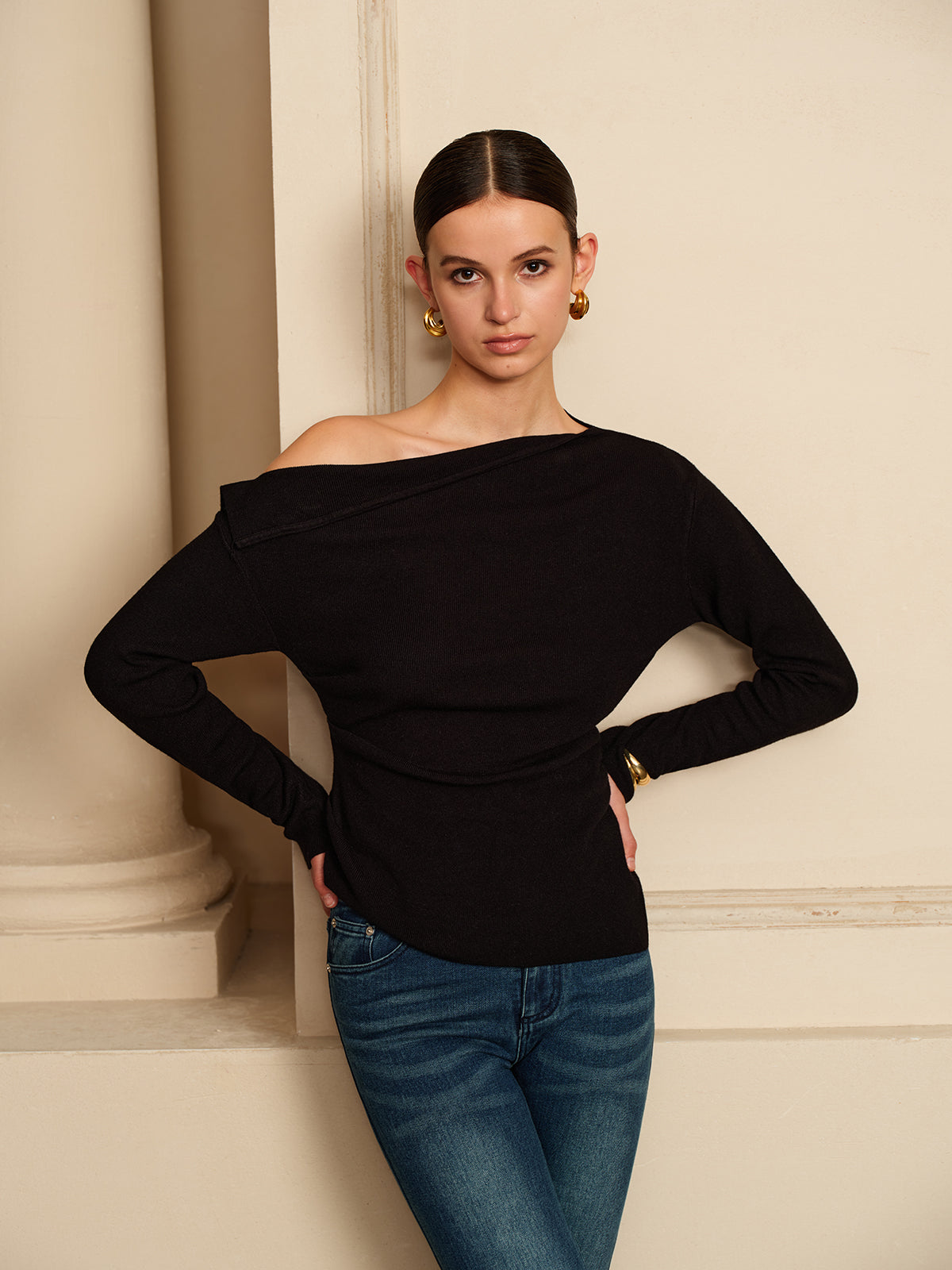 Plunora - Asymmetrische Geplooide Stretch Blouse