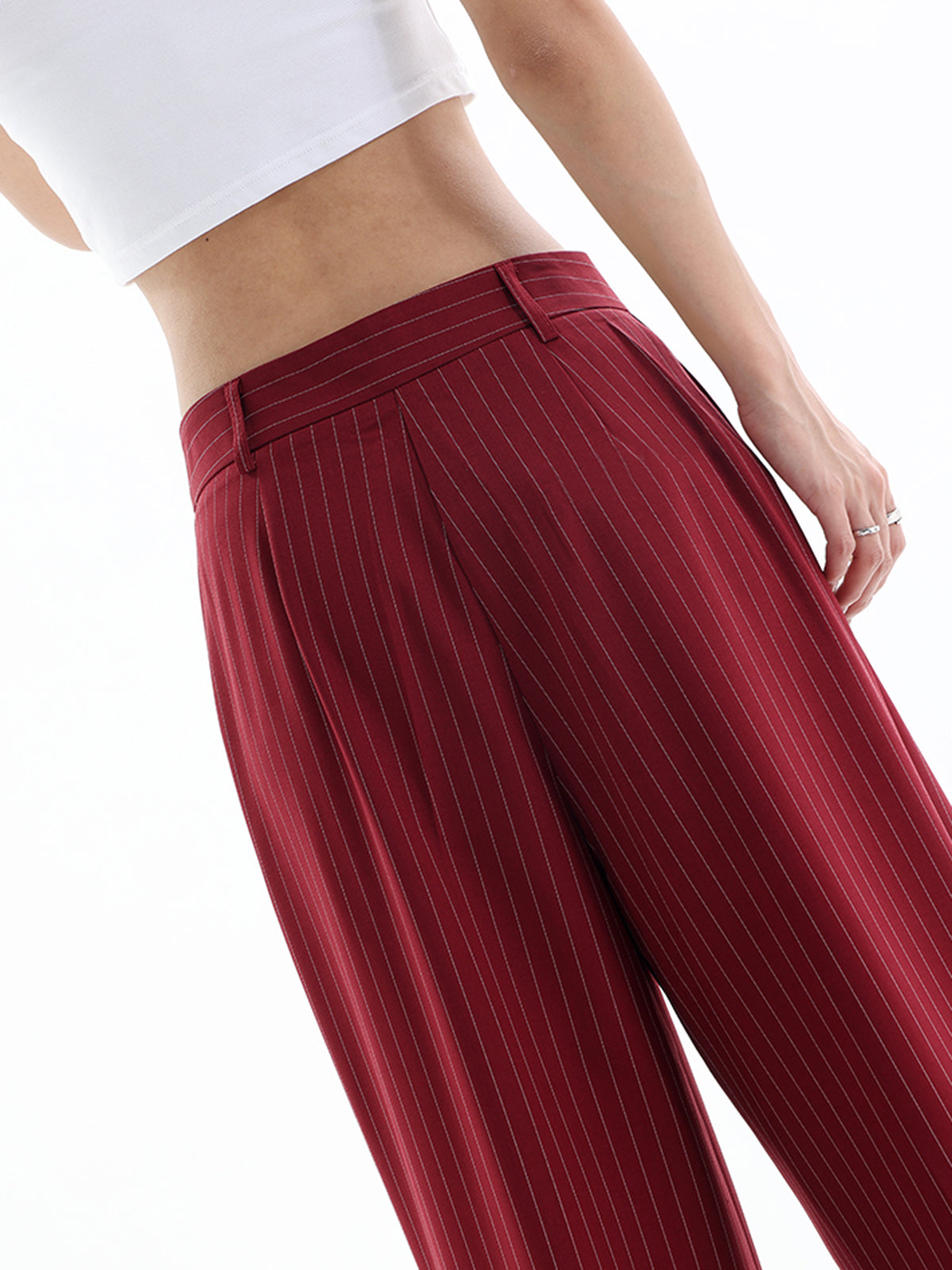 Plunora - Asymmetrische Hoge Taille Pinstripe Broek