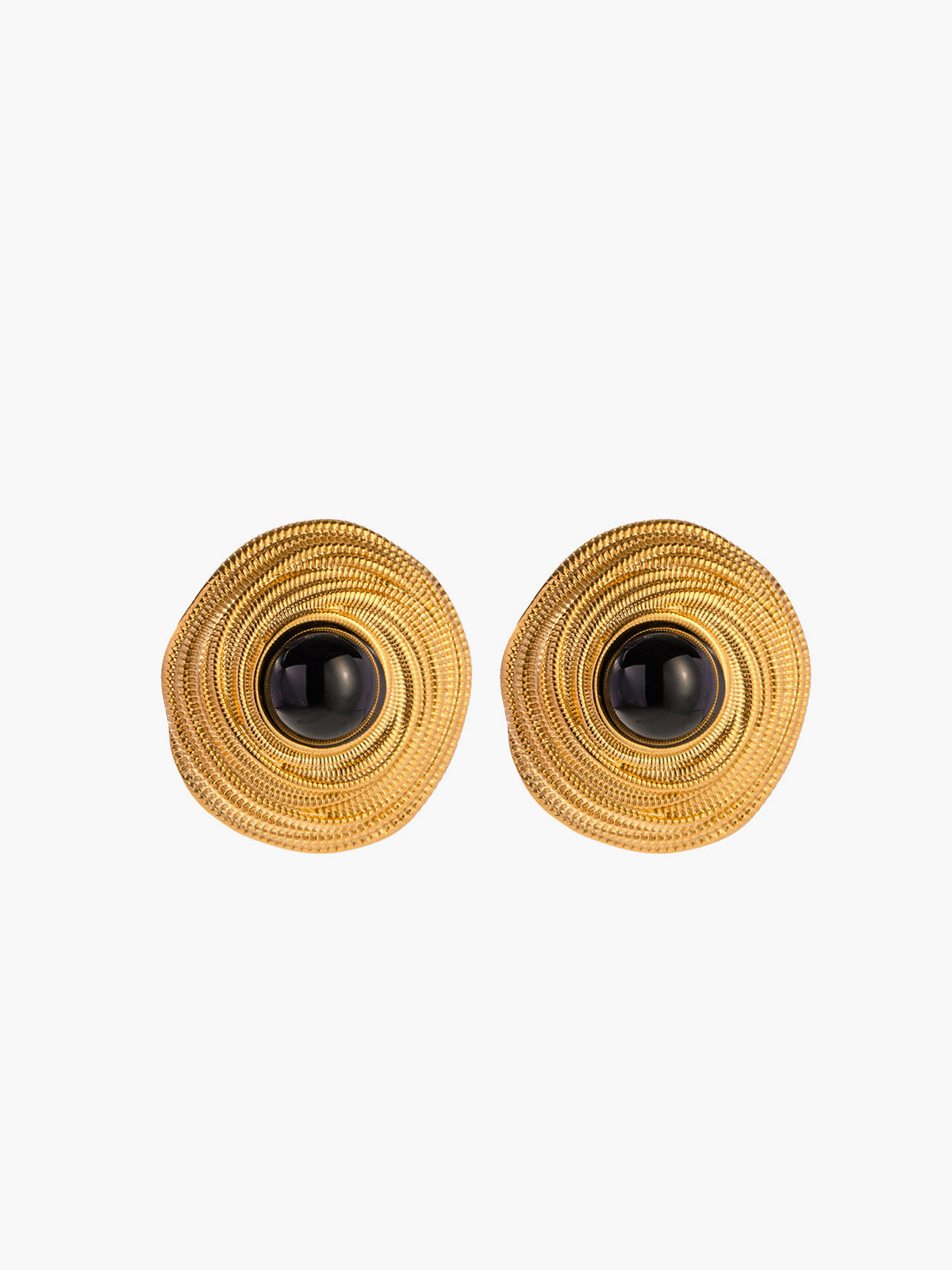 Plunora - Gouden Zwarte Onyx Hoops Oorbellen