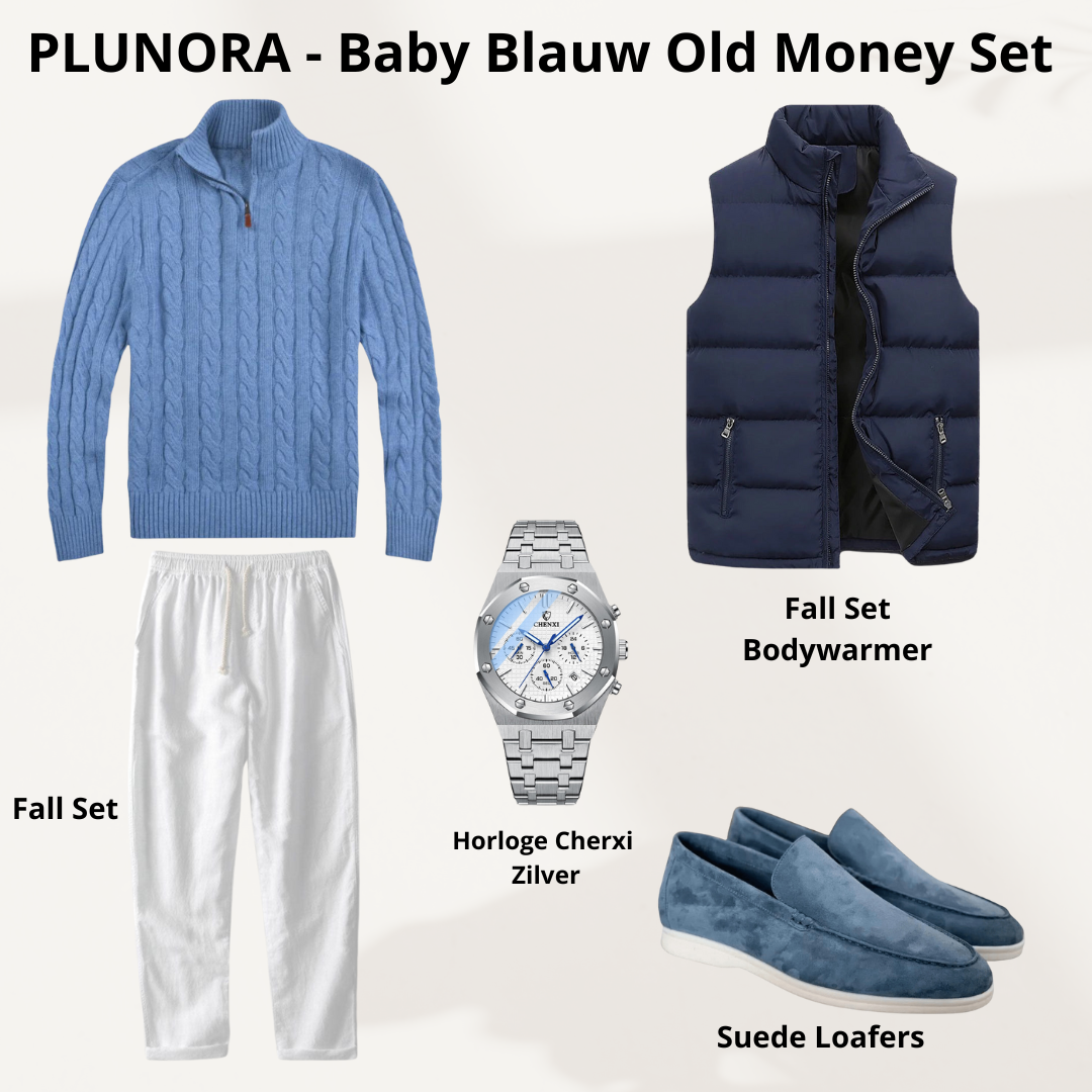 Plunora - Baby Blauw Herfst Old Money Set Met Bodywarmer