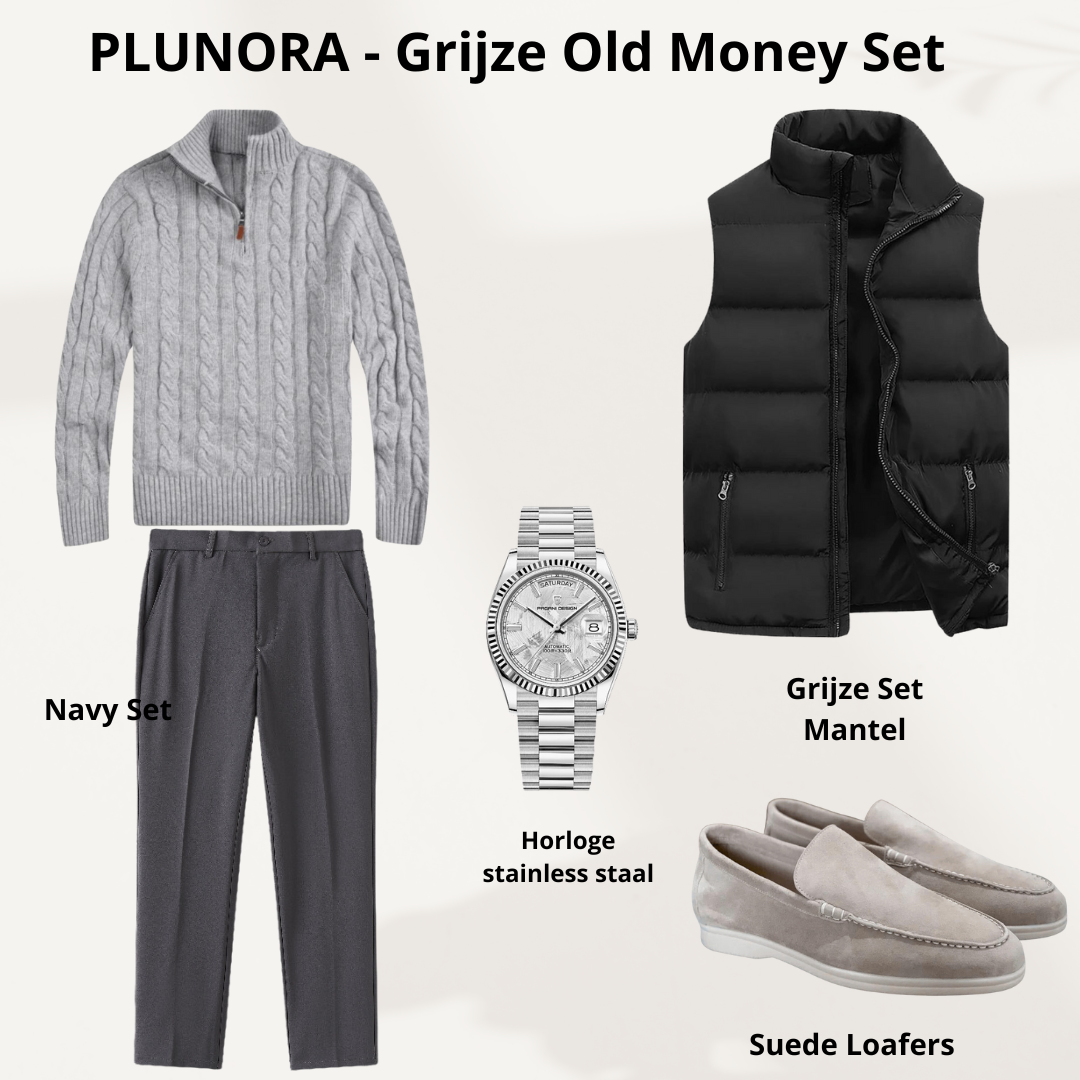 Plunora - Grijze Herfst Old Money Set Met Bodwarmer