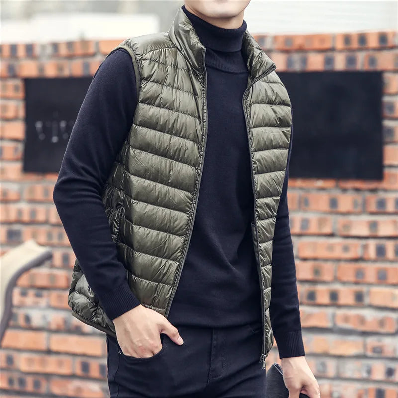 Fgkks Modemerk Heren Donzen Vest Jassen Nieuwe Winter Casual Mouwloze Lichtgewicht Donzen Eend Vest Jassen Heren