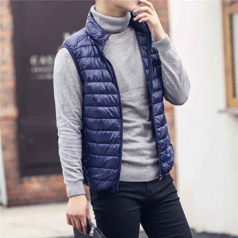 Fgkks Modemerk Heren Donzen Vest Jassen Nieuwe Winter Casual Mouwloze Lichtgewicht Donzen Eend Vest Jassen Heren