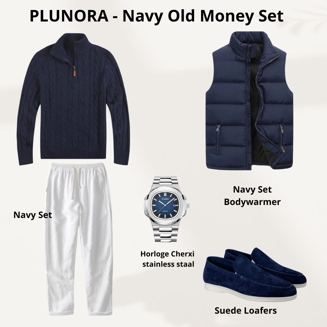 Plunora - Navy Herfst Old Money Set Met Bodywarmer