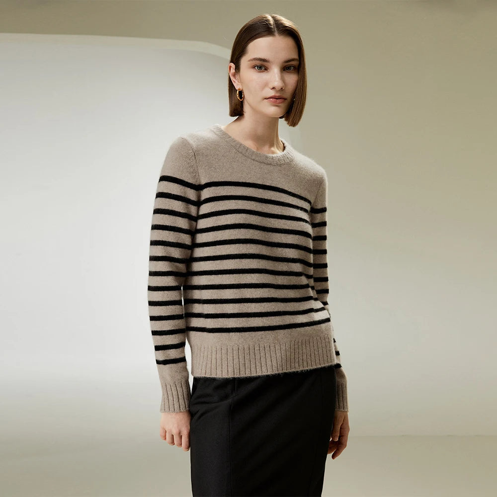 Plunora - Gestreepte Beige Sweater Voor Vrouwen