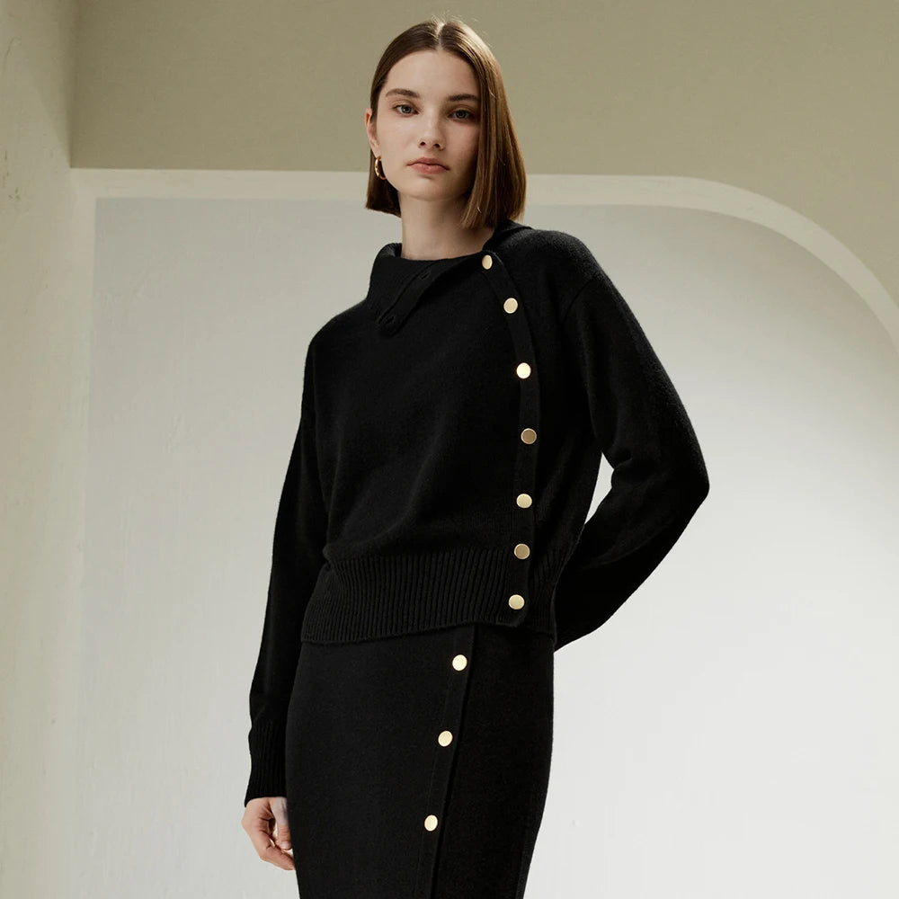 Plunora - Asymmetrische Knopensweater Voor Vrouwen