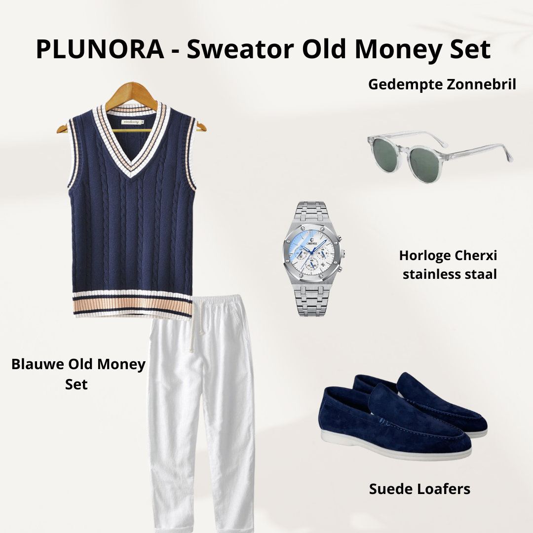 Plunora - Blauwe Old Money Mouwloze Sweator Set